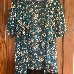 LuLaRoe Teal and Cream Floral Kimono